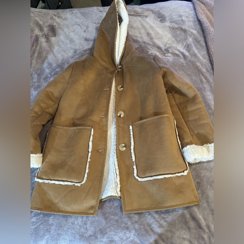 BROWN SUEDE JACKET WITH WHITE FUR INSIDE